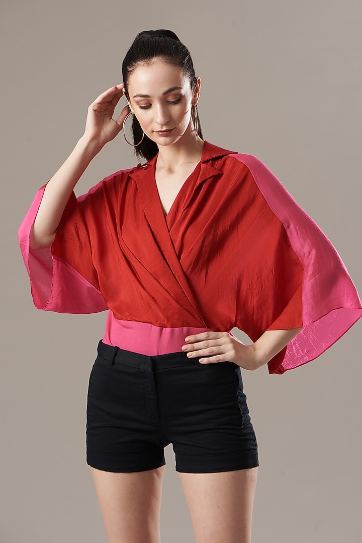 Red & Pink Silk Top by Divya Jain at Pernia's Pop Up Shop