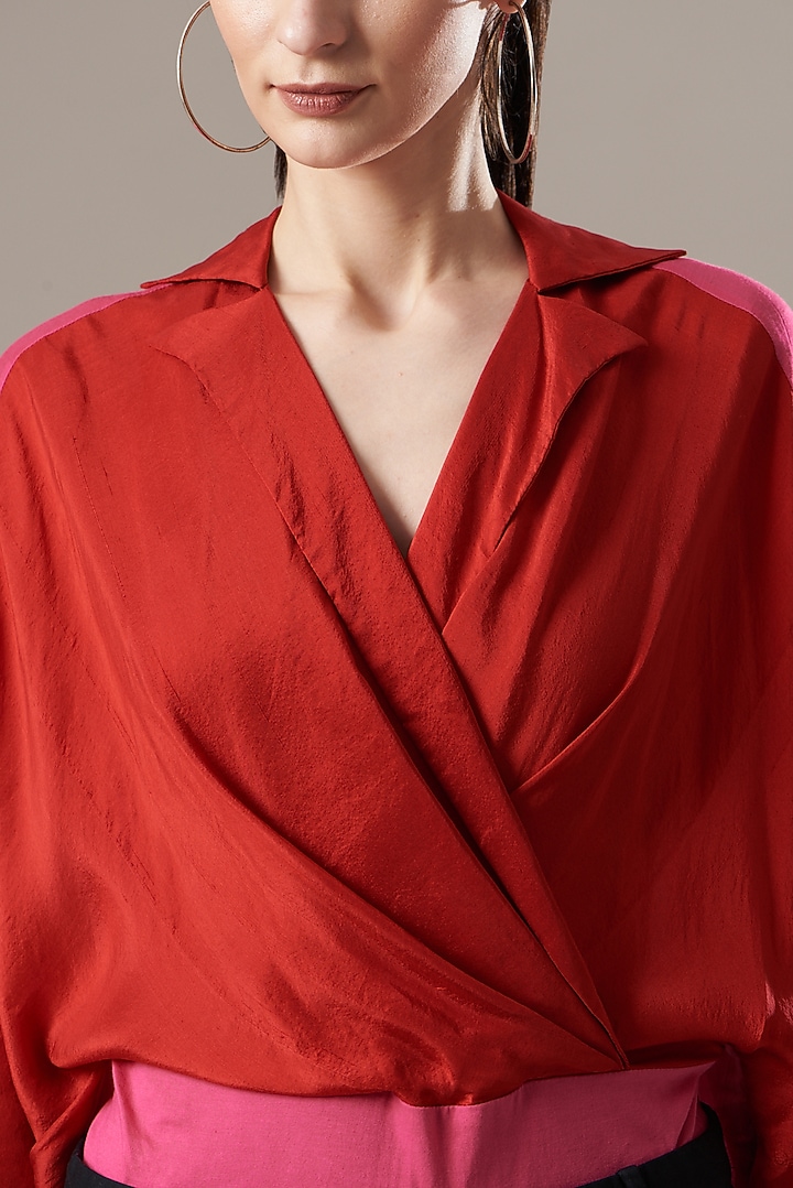 Red & Pink Silk Top by Divya Jain at Pernia's Pop Up Shop