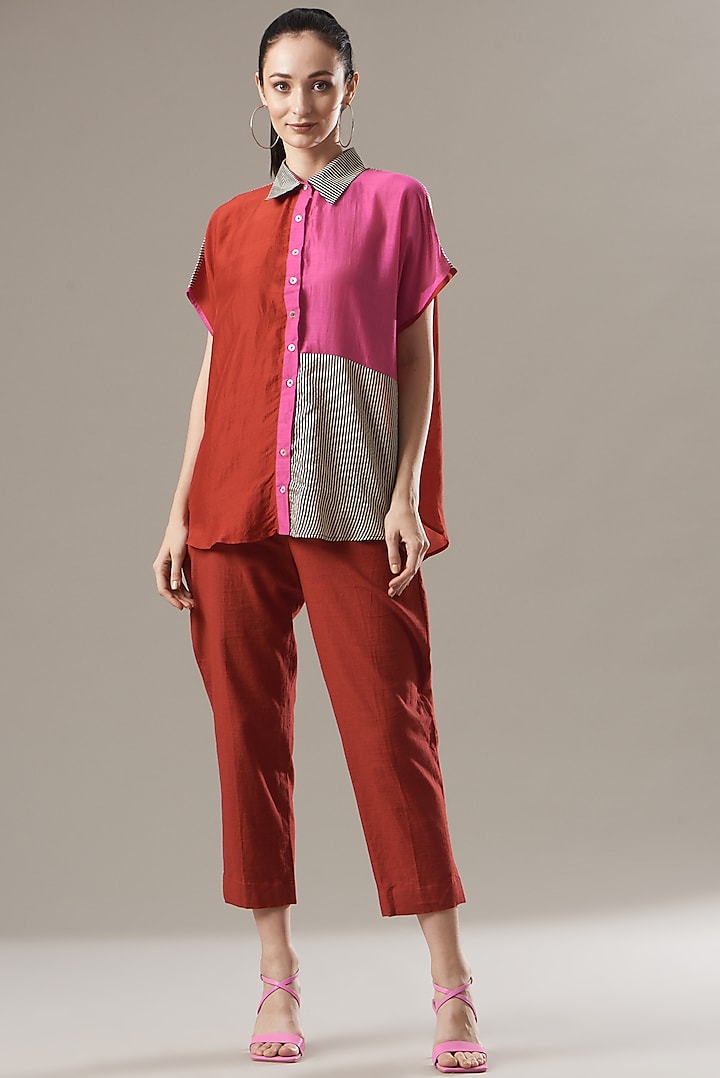 Multi-Coloured Silk & Cotton Silk Shirt by Divya Jain