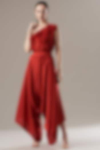 Red Silk Dhoti Pants by Divya Jain at Pernia's Pop Up Shop