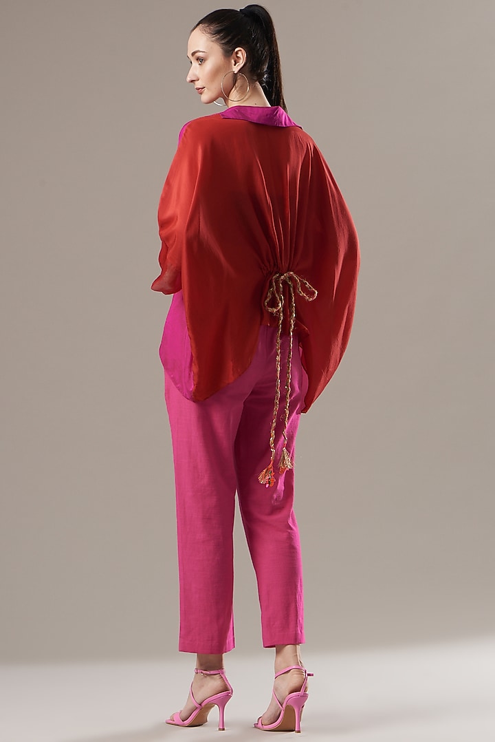 Magenta Cotton Linen Pencil Pants by Divya Jain at Pernia's Pop Up Shop