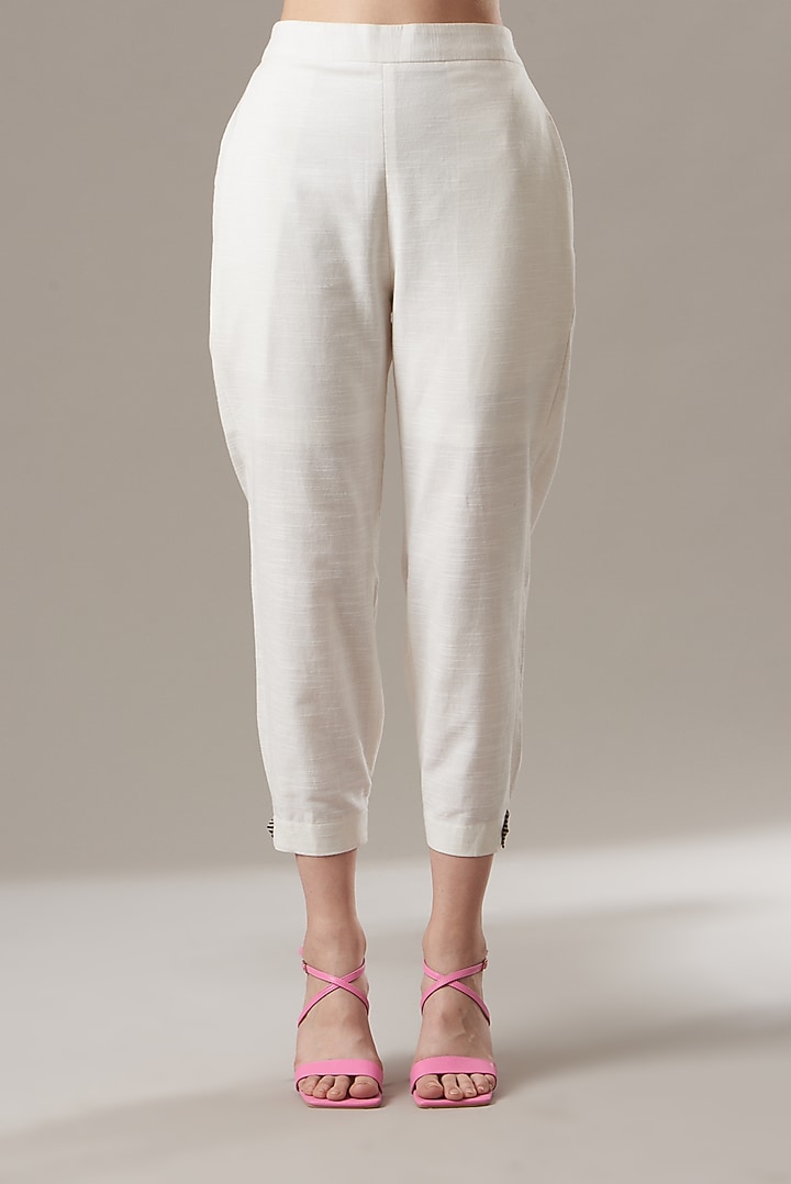 White Cotton Linen Pants by Divya Jain at Pernia's Pop Up Shop