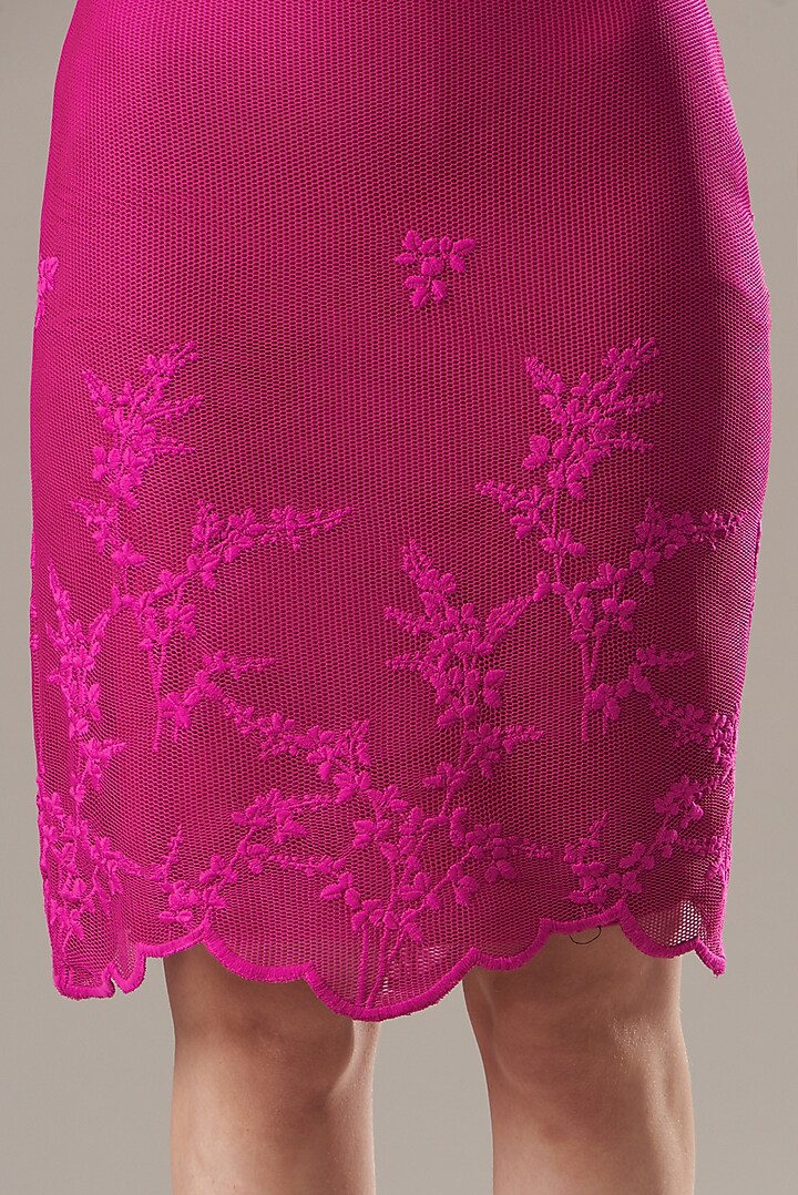 Magenta Poly Mesh Pencil Skirt by Divya Jain at Pernia's Pop Up Shop