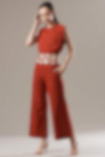 Red Cotton Jumpsuit by Divya Jain