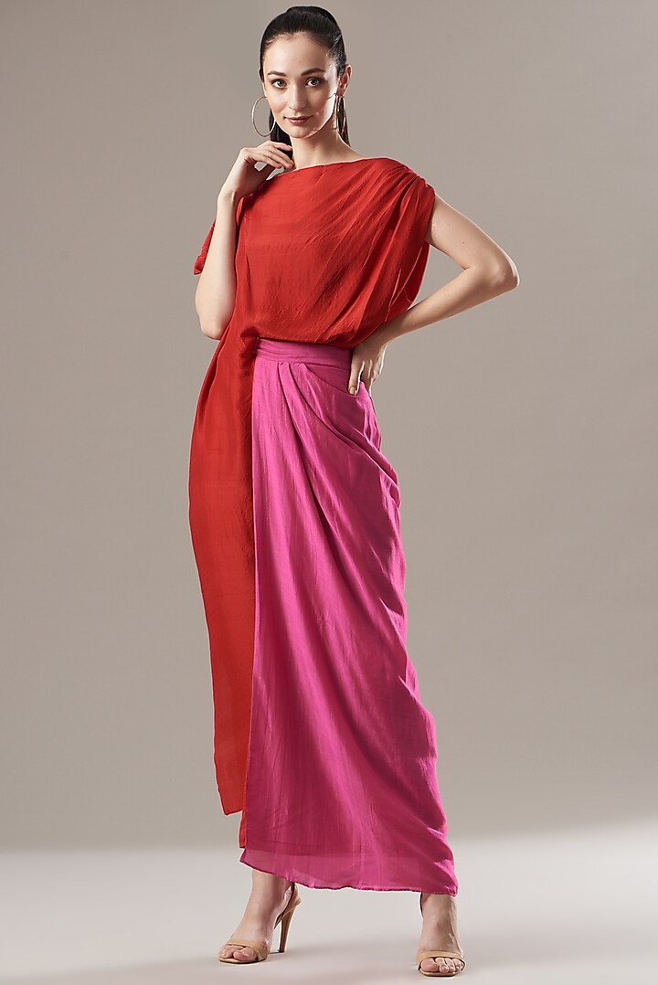 Red & Pink Silk Dress by Divya Jain