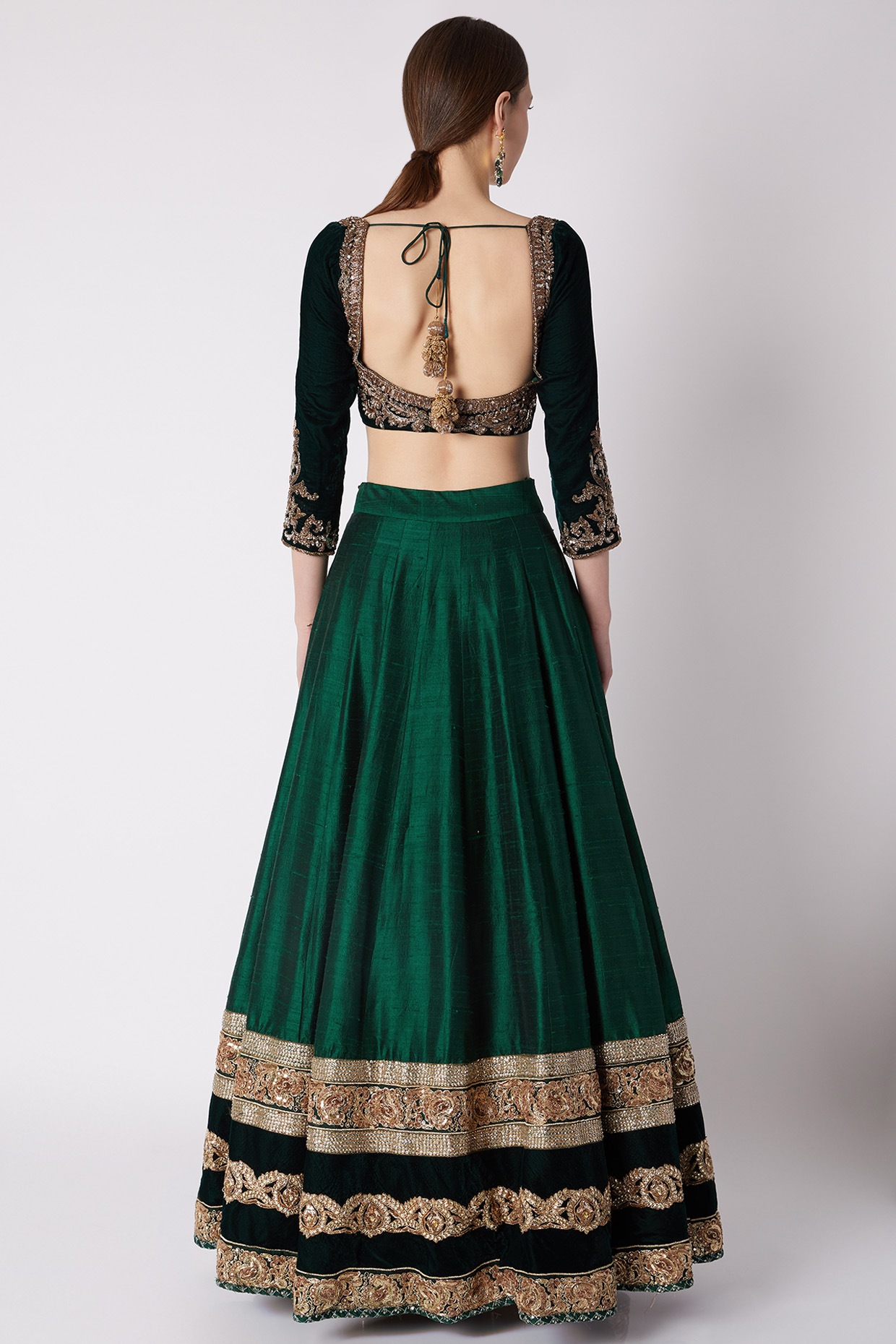 Buy Emerald Green Blouse And Lehenga Raw Silk Dupatta Net Print & Set For  Women by Archana Kochhar Online at Aza Fashions.