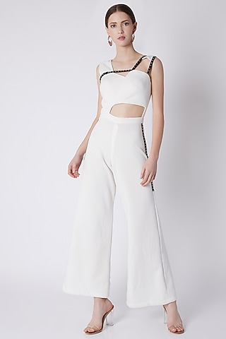 Ivory Studs Embroidered Jumpsuit by Disha Kahai