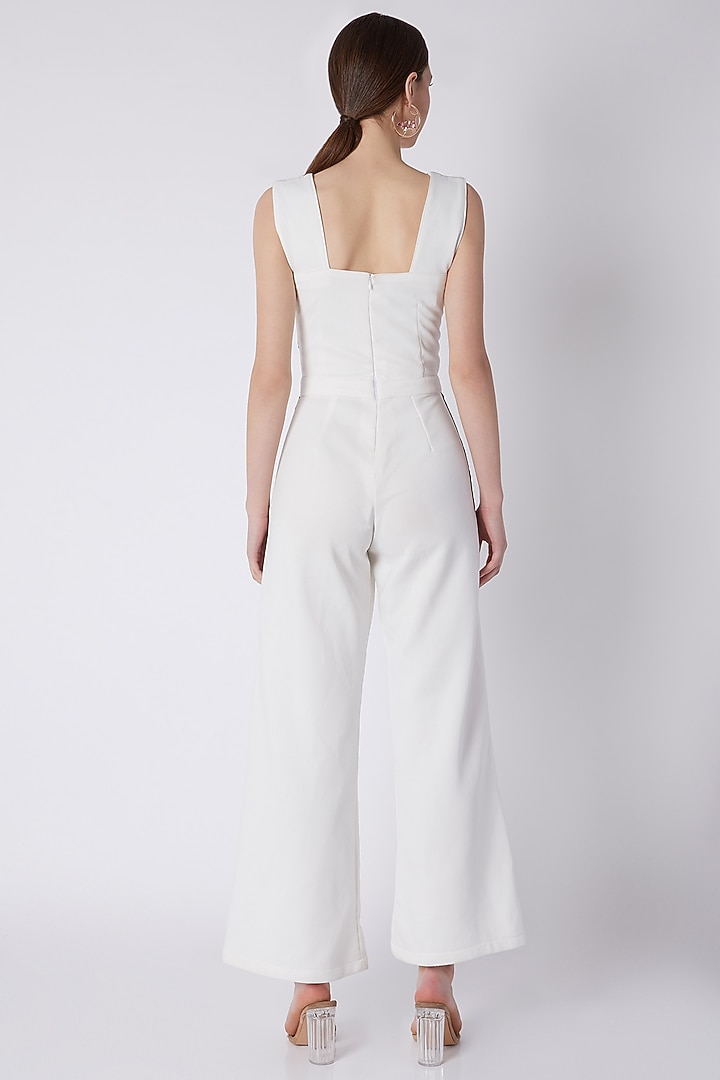 Ivory Studs Embroidered Jumpsuit by Disha Kahai at Pernia's Pop Up Shop