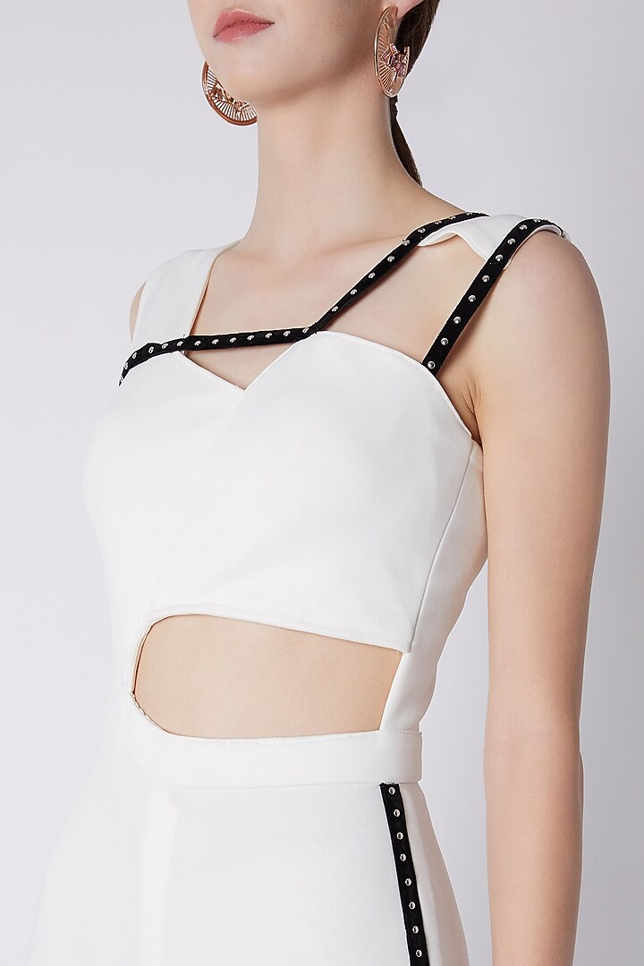 Ivory Studs Embroidered Jumpsuit by Disha Kahai at Pernia's Pop Up Shop