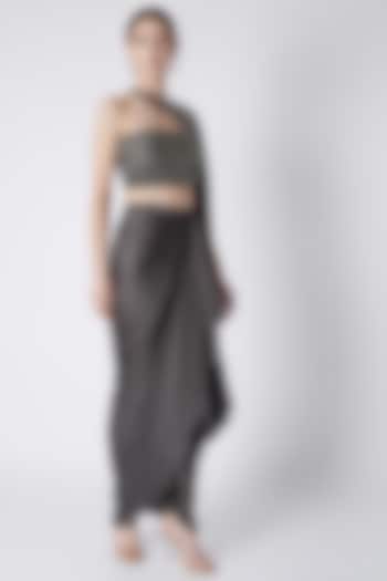 Silver Dhoti Skirt With Embroidered Blouse by Disha Kahai