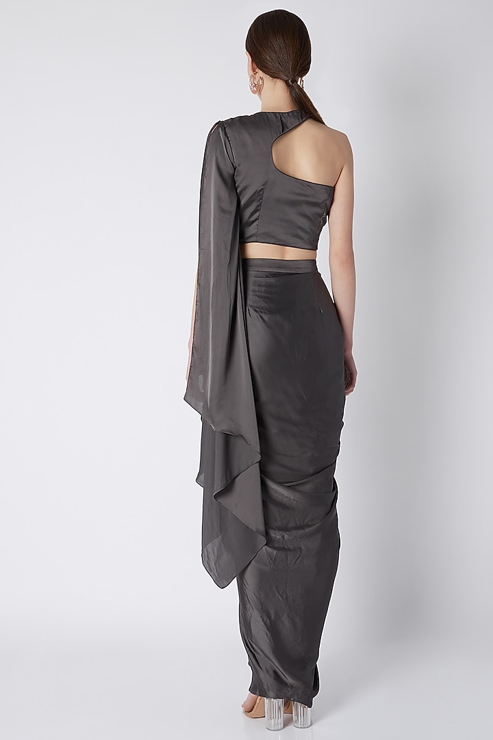 Silver Dhoti Skirt With Embroidered Blouse by Disha Kahai at Pernia's Pop Up Shop