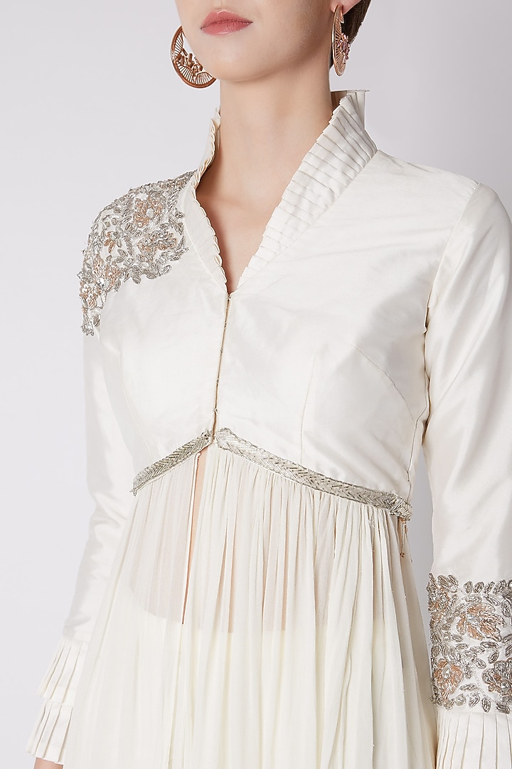 White Embroidered Jacket With Trousers by Disha Kahai at Pernia's Pop Up Shop