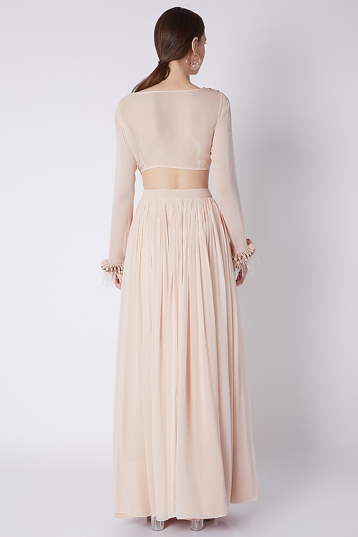 Blush Pink Crepe Wedding Lehenga Set by Disha Kahai at Pernia's Pop Up Shop