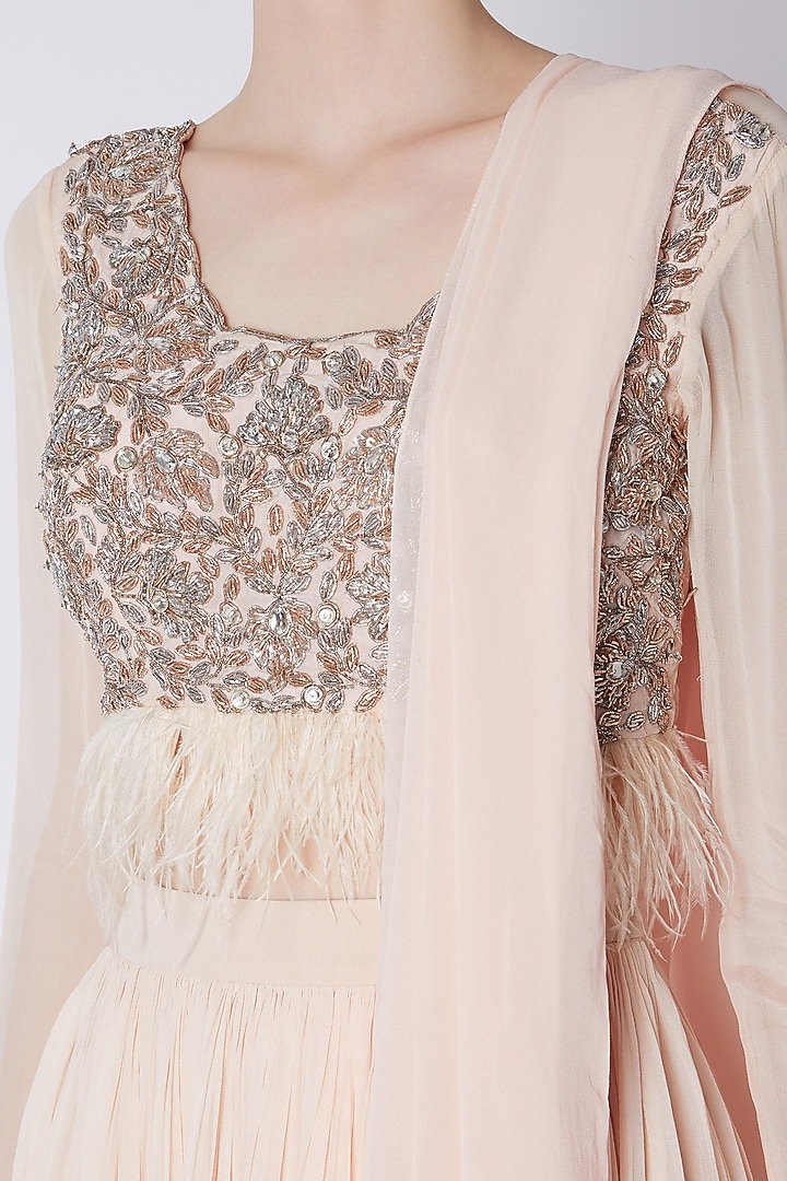 Blush Pink Crepe Wedding Lehenga Set by Disha Kahai at Pernia's Pop Up Shop