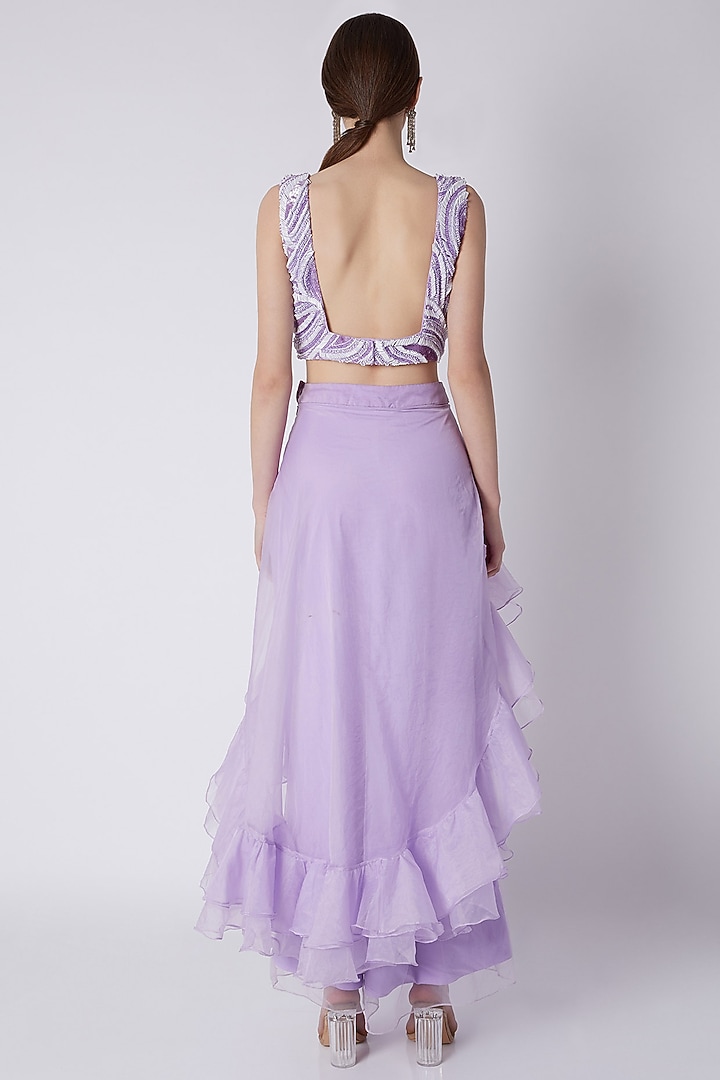 Lilac Embroidered Ruffled Engagement Gown by Disha Kahai at Pernia's Pop Up Shop