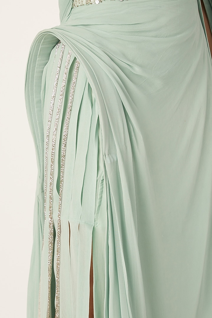 Sea Green Embroidered Draped Skirt Set by Disha Kahai at Pernia's Pop Up Shop