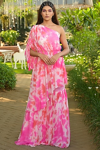 Multi-Colored Georgette Gharara Set by Disha Kahai
