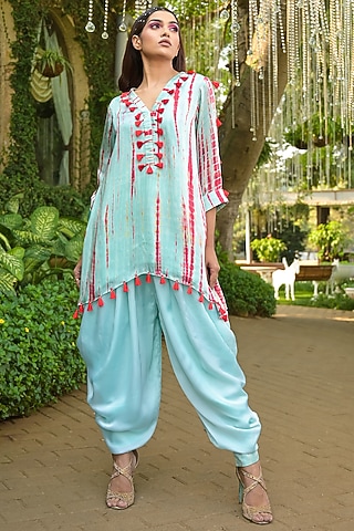 Multi-Colored Satin Silk Kurta Set by Disha Kahai