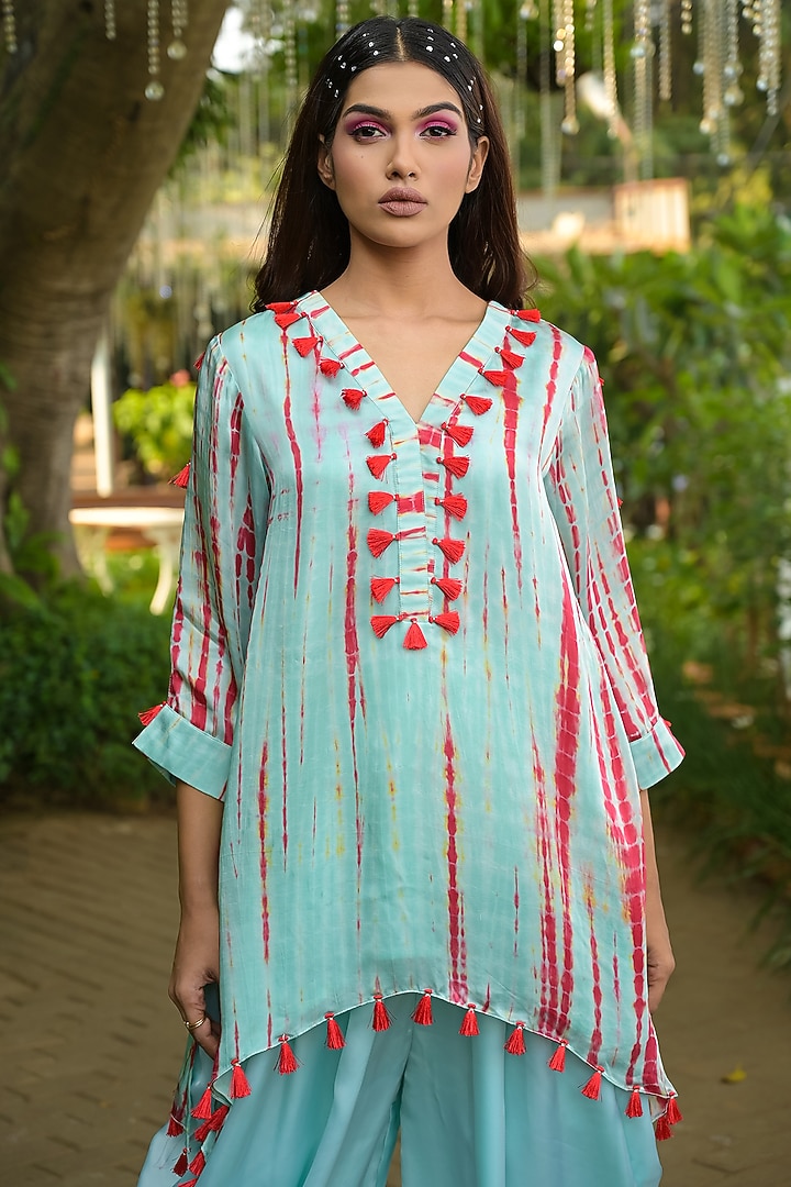Multi-Colored Satin Silk Kurta Set by Disha Kahai at Pernia's Pop Up Shop