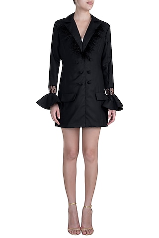 Black Frill Blazer Dress by Disha Kahai