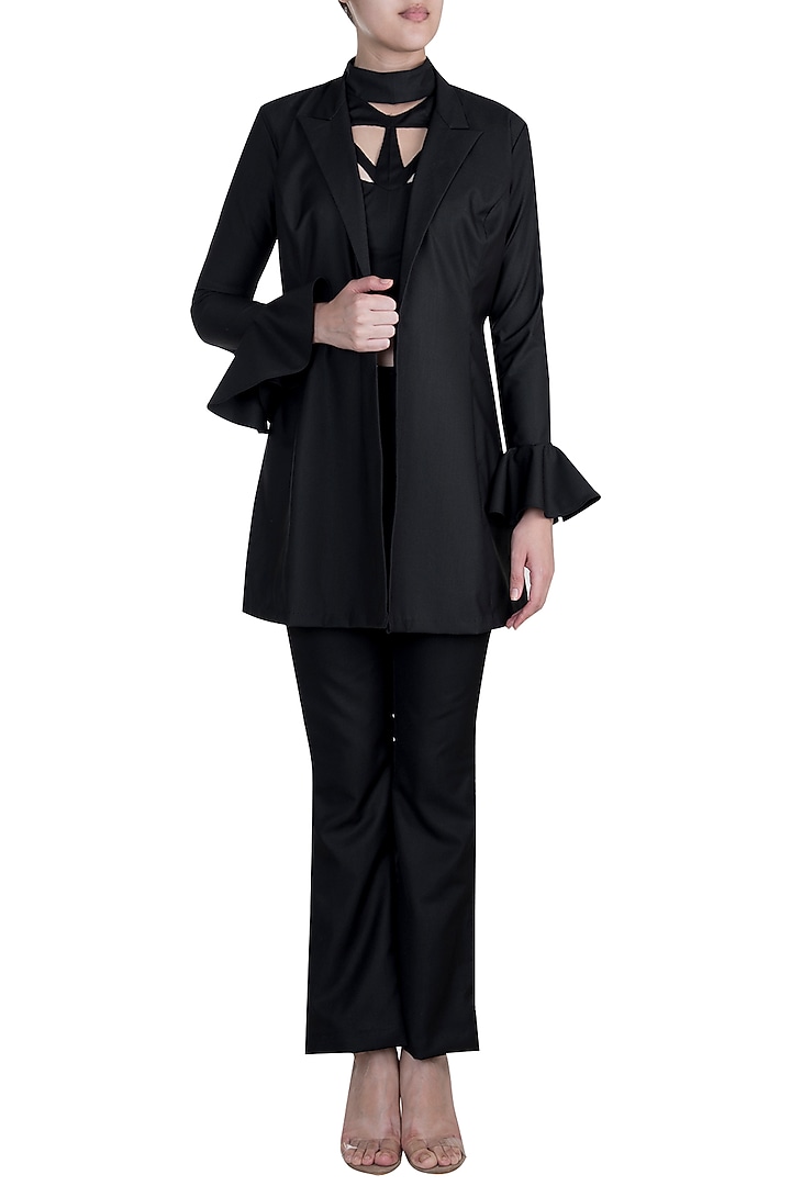 Black Open Blazer Jacket by Disha Kahai at Pernia's Pop Up Shop
