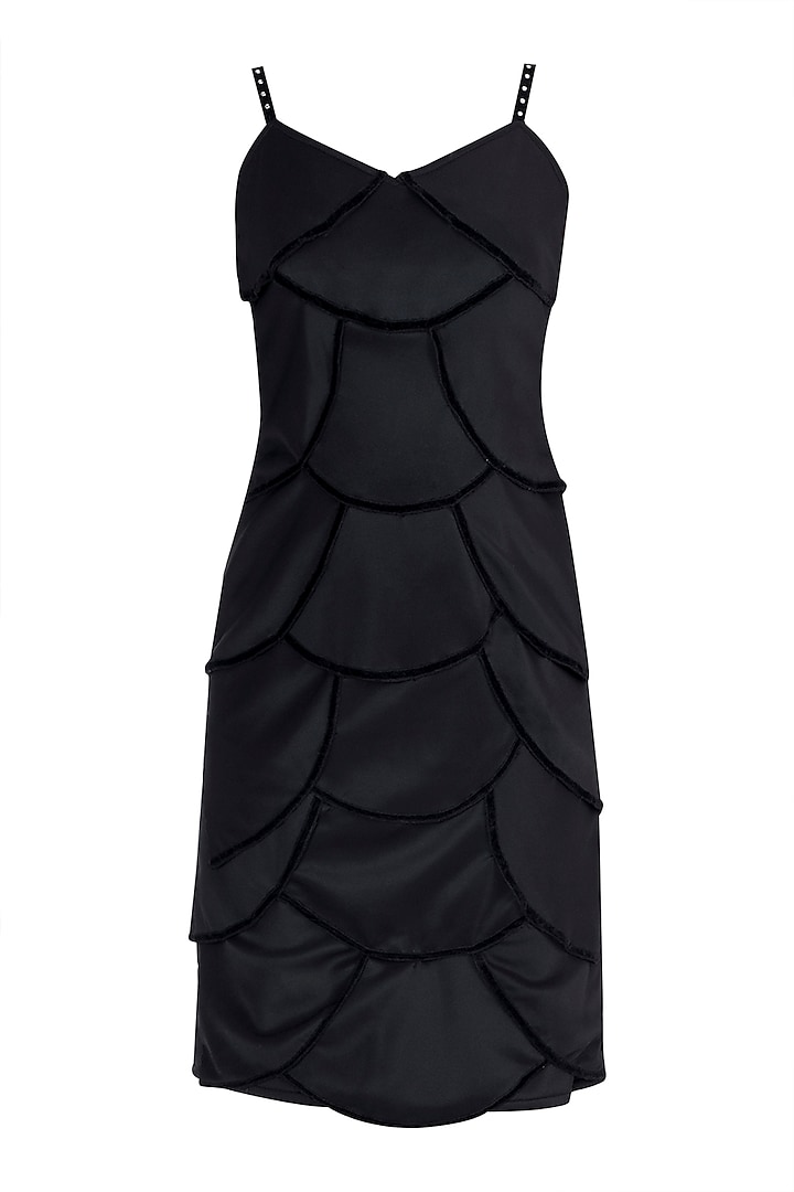 Black Velvet Scallop Dress by Disha Kahai