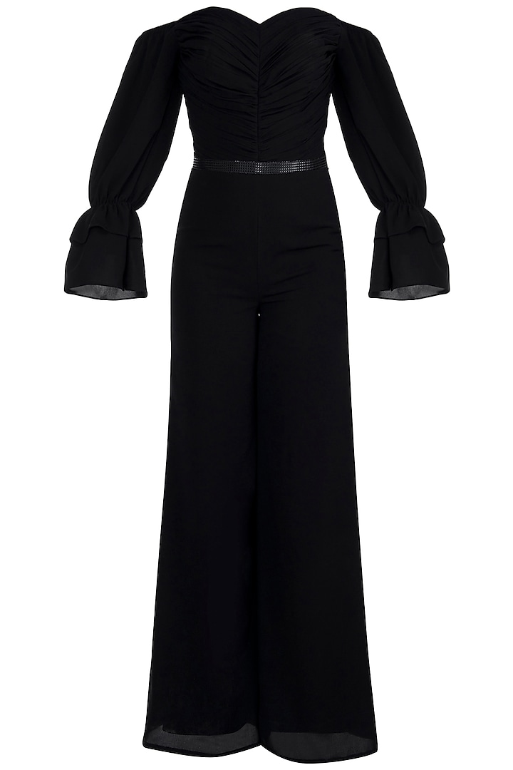 Black Off Shoulder Jumpsuit With Belt Design by Disha Kahai at Pernia's ...