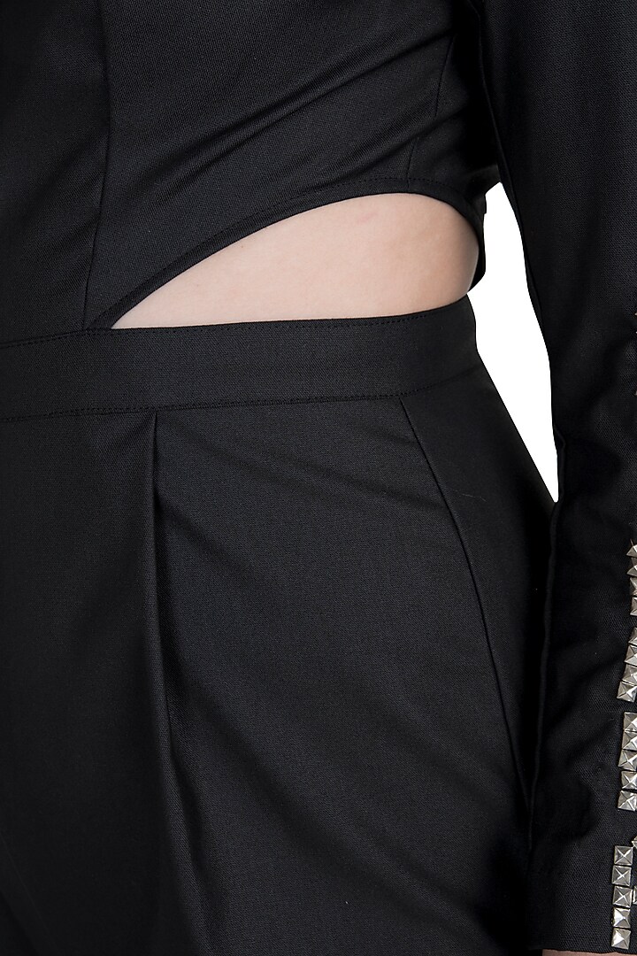 Black One Shoulder Blazer Jumpsuit by Disha Kahai at Pernia's Pop Up Shop