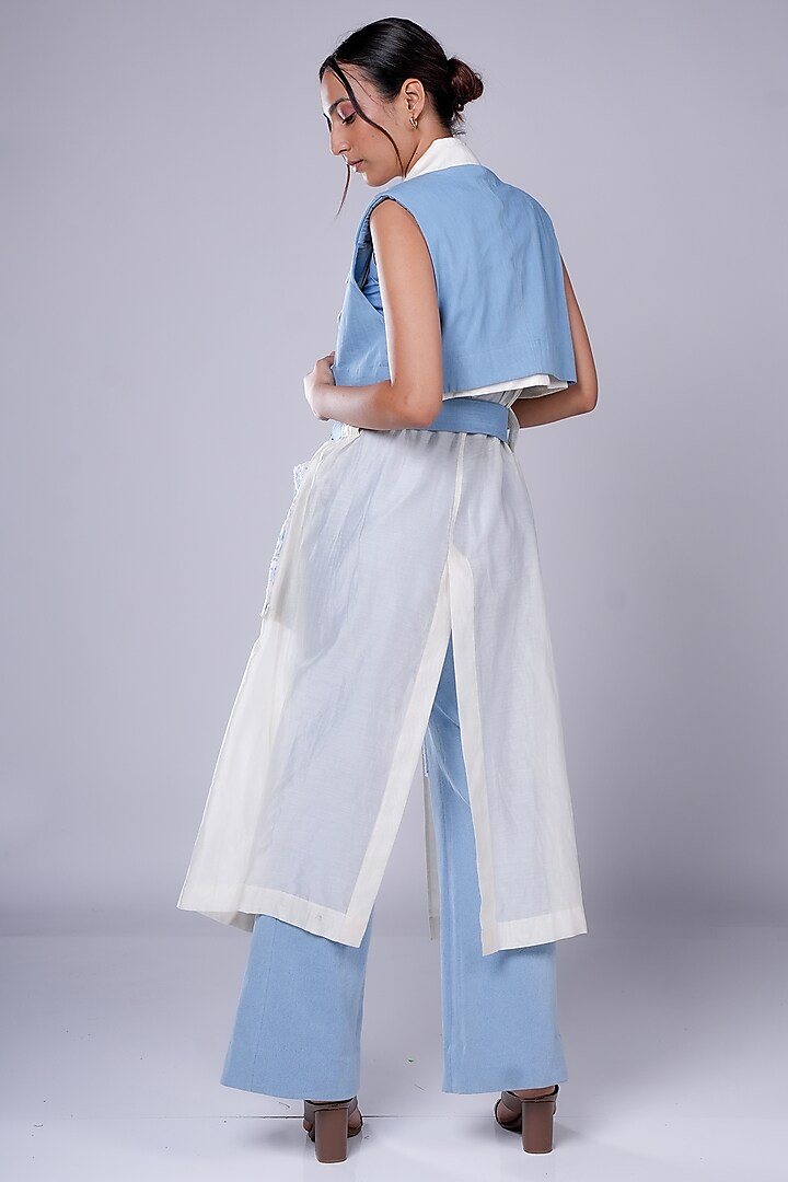 Blue & White Silk Cotton & Denim Trench Coat by Diksha Khanna at Pernia's Pop Up Shop
