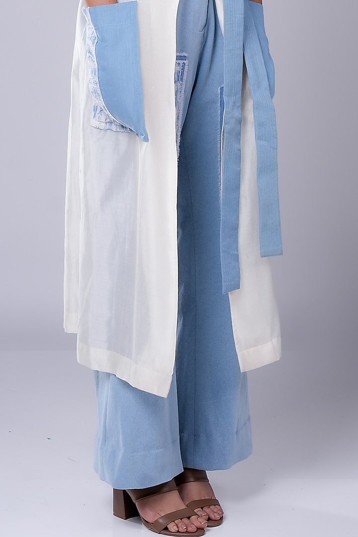 Blue & White Silk Cotton & Denim Trench Coat by Diksha Khanna at Pernia's Pop Up Shop
