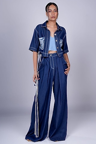 Dark Blue Denim Co-Ord Set by Diksha Khanna