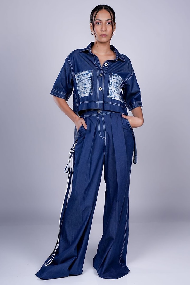 Dark Blue Denim Co-Ord Set by Diksha Khanna at Pernia's Pop Up Shop
