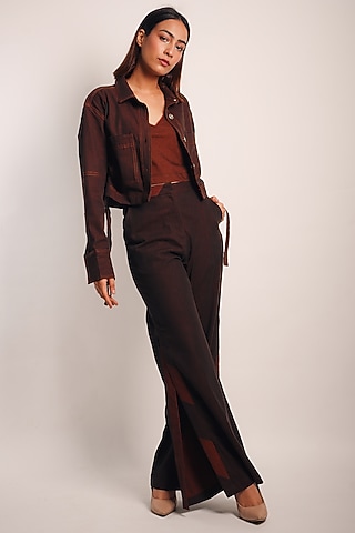 Brown Denim Co-Ord Set by Diksha Khanna
