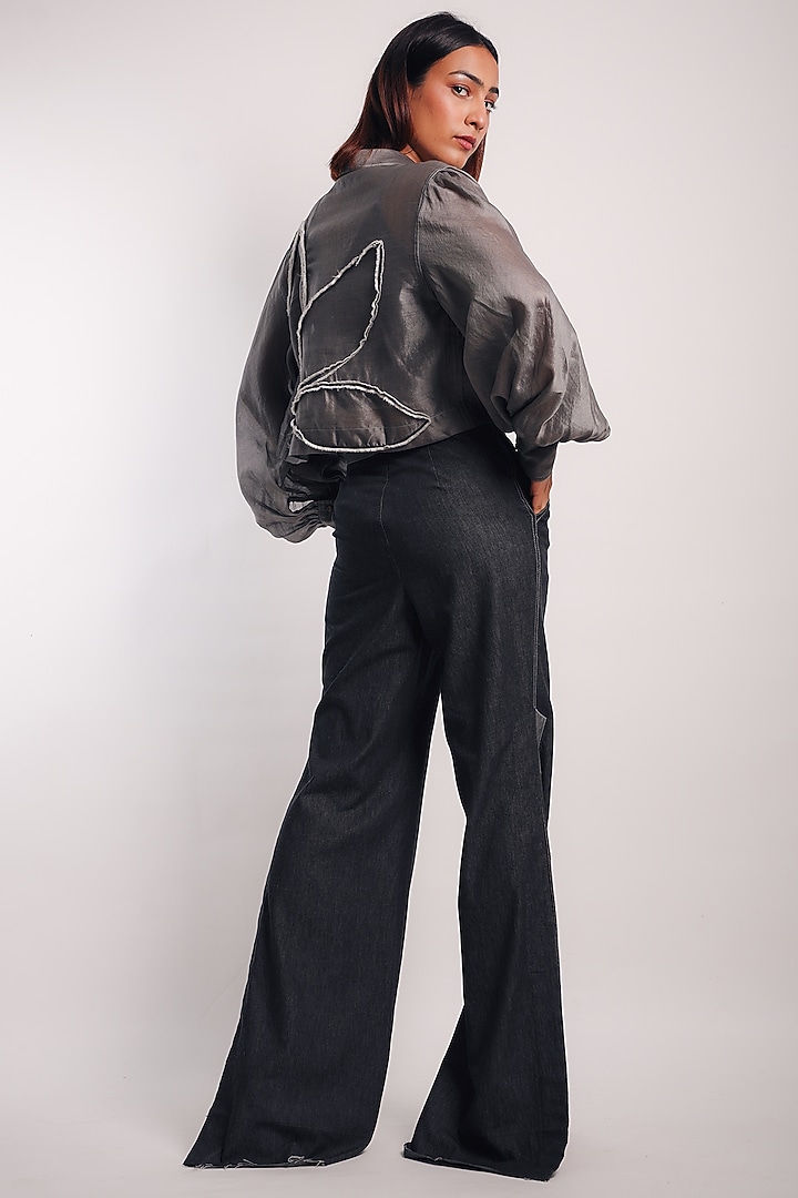 Grey Denim Silk & Silk Cotton Co-Ord Set by Diksha Khanna at Pernia's Pop Up Shop