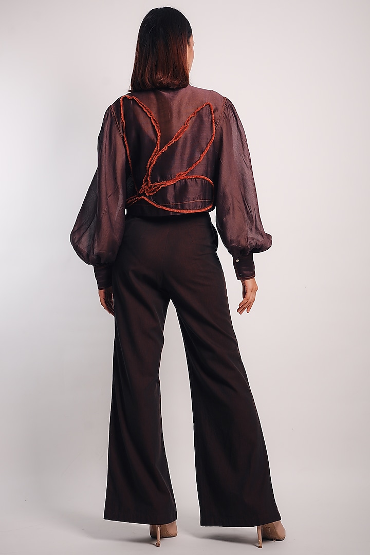 Brown Denim Silk & Silk Cotton Co-Ord Set by Diksha Khanna at Pernia's Pop Up Shop
