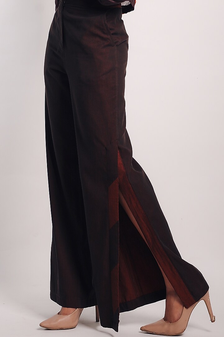 Brown Denim Silk & Silk Cotton Co-Ord Set by Diksha Khanna at Pernia's Pop Up Shop