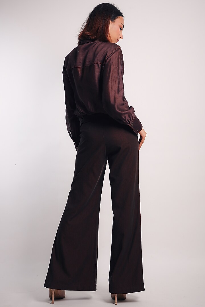 Brown Denim & Silk Cotton Patchwork Ombre Pant Set by Diksha Khanna at Pernia's Pop Up Shop