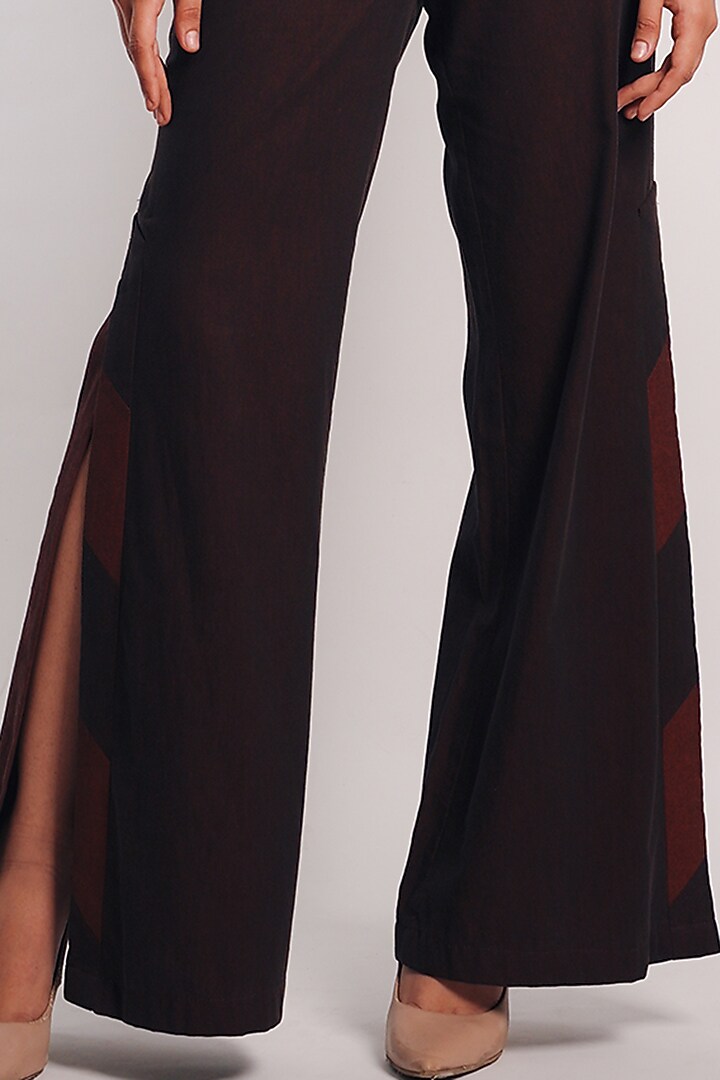 Brown Denim & Silk Cotton Patchwork Ombre Pant Set by Diksha Khanna at Pernia's Pop Up Shop
