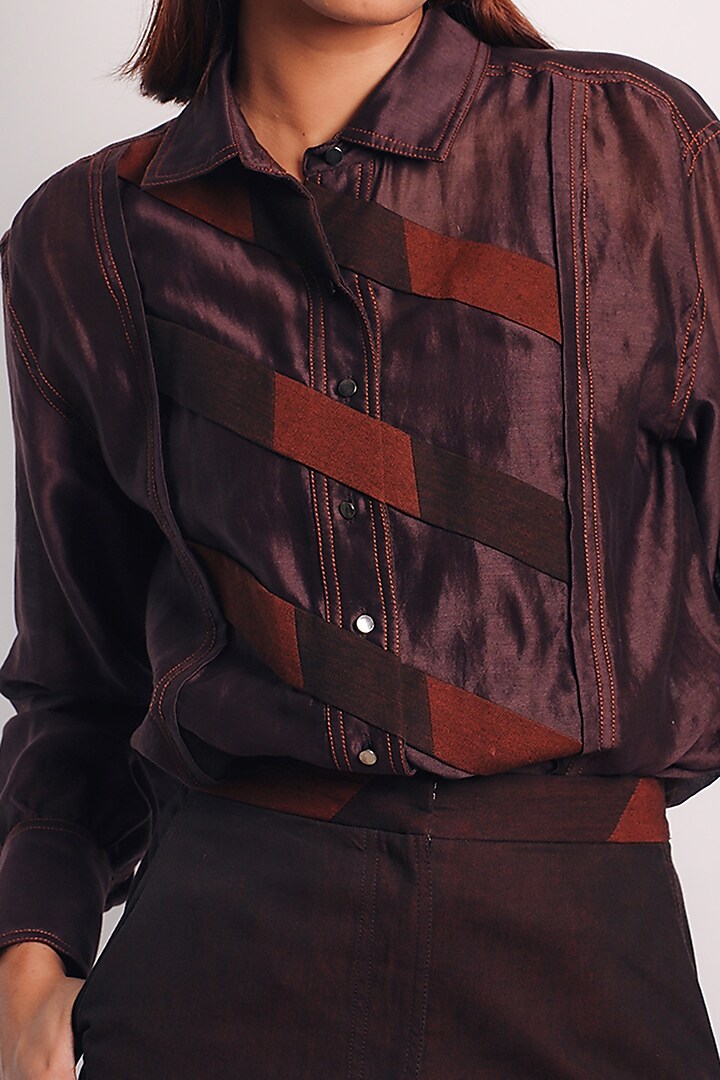 Brown Denim & Silk Cotton Patchwork Ombre Pant Set by Diksha Khanna at Pernia's Pop Up Shop