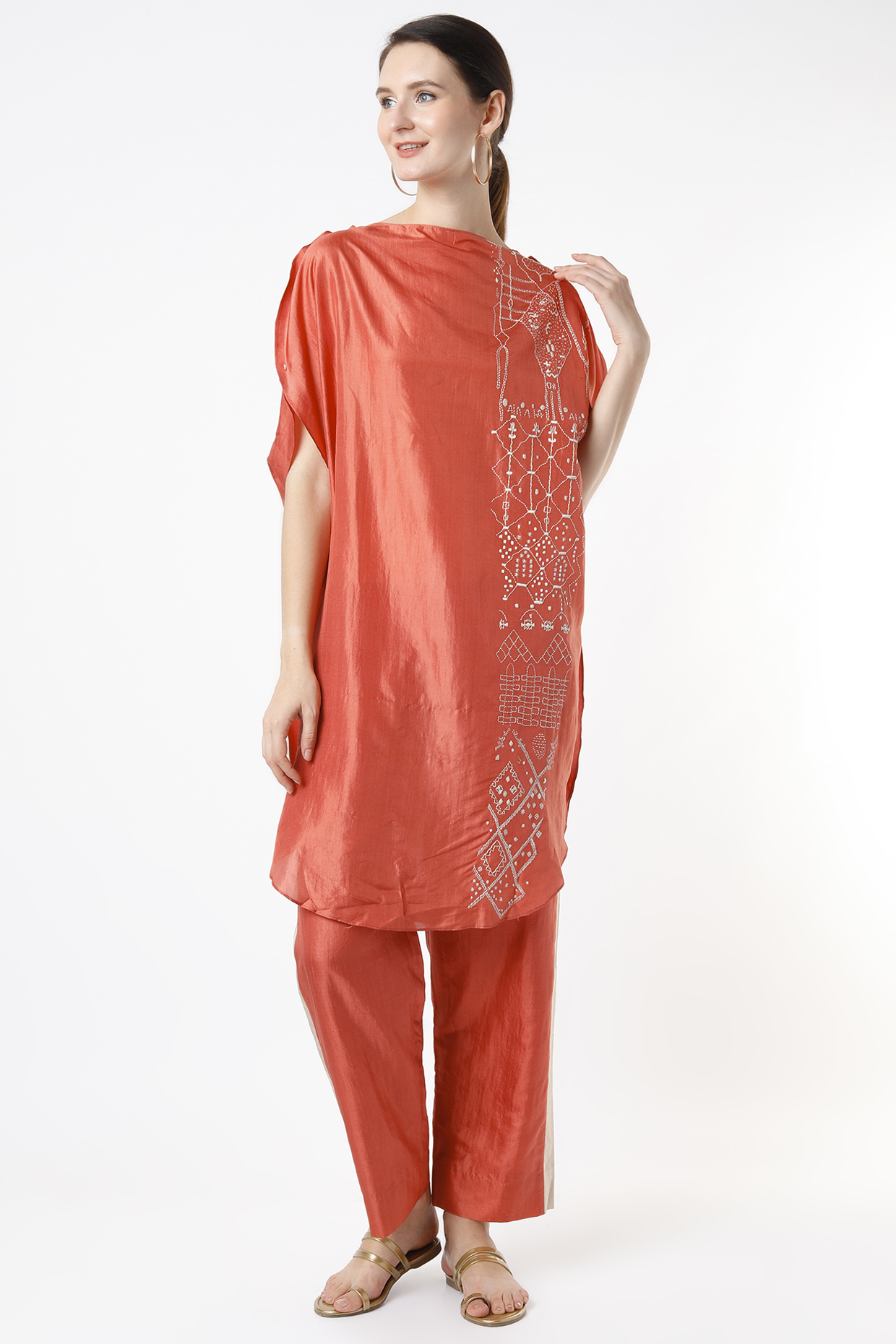 Tangerine Mulberry Silk Co-Ord Set by Divyam Mehta at Pernia's Pop Up Shop