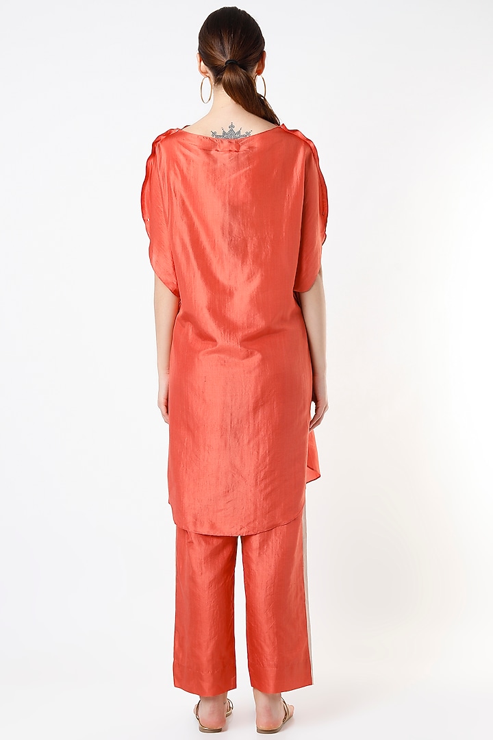 Tangerine Mulberry Silk Co-Ord Set by Divyam Mehta at Pernia's Pop Up Shop