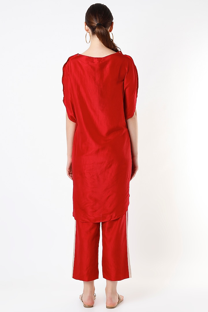 Poppy Red Mulberry Silk Co-Ord Set by Divyam Mehta at Pernia's Pop Up Shop