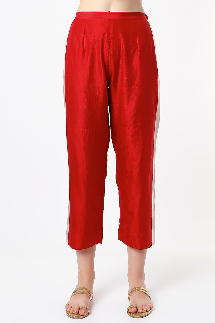 Poppy Red Mulberry Silk Co-Ord Set by Divyam Mehta at Pernia's Pop Up Shop
