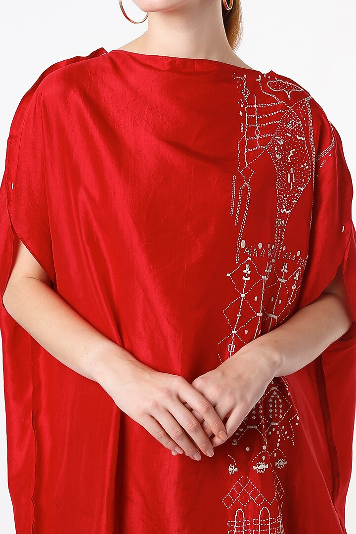 Poppy Red Mulberry Silk Co-Ord Set by Divyam Mehta at Pernia's Pop Up Shop