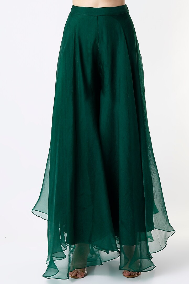Forest Green Silk Organza Wedding Sharara Set by Divyam Mehta at Pernia's Pop Up Shop