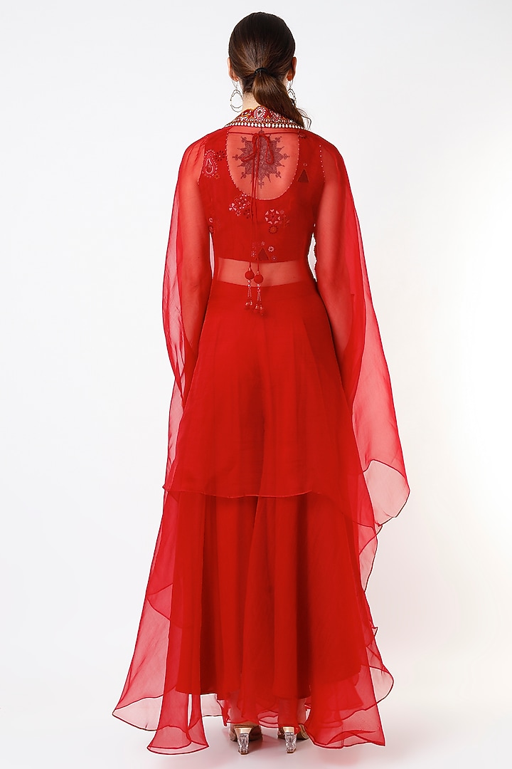 Poppy Red Organza Wedding Sharara Set by Divyam Mehta at Pernia's Pop Up Shop