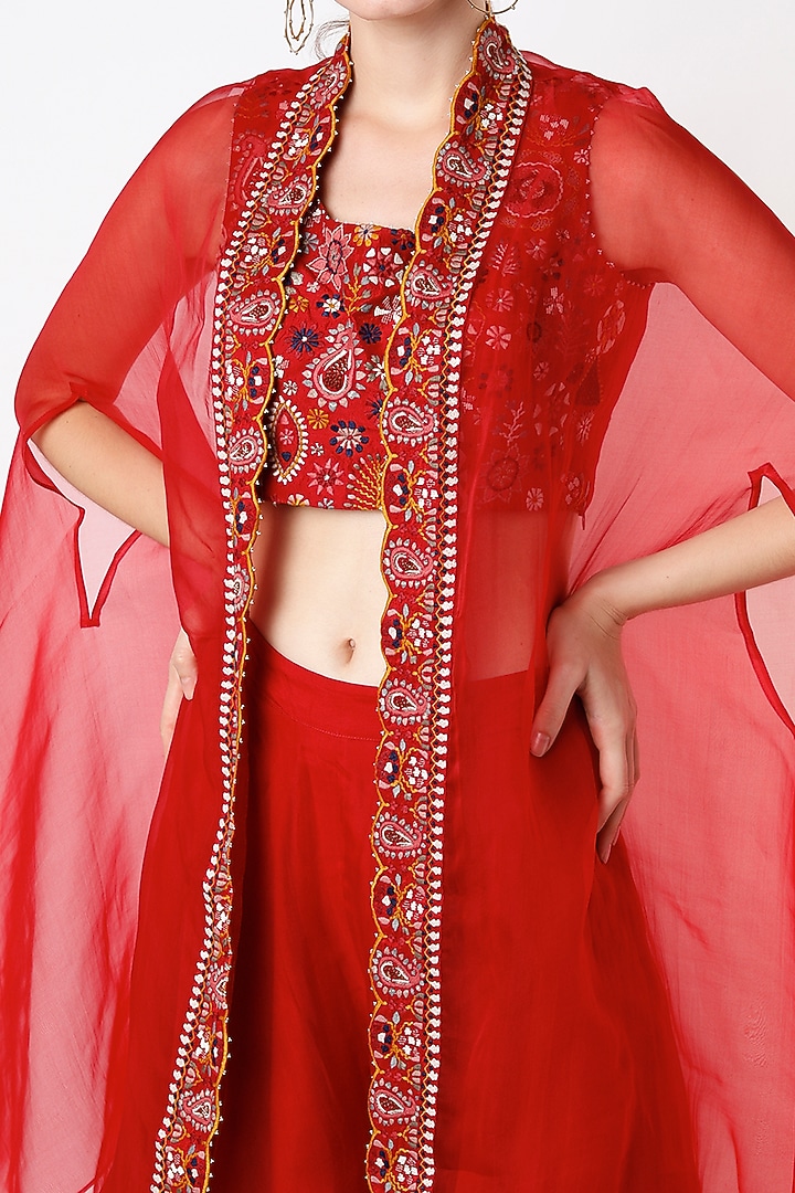 Poppy Red Organza Wedding Sharara Set by Divyam Mehta at Pernia's Pop Up Shop