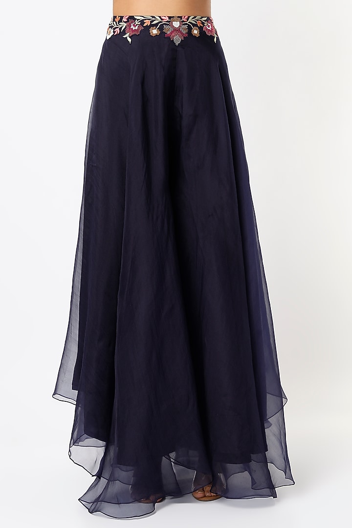 Space Blue Silk Organza Wedding Sharara Set by Divyam Mehta at Pernia's Pop Up Shop