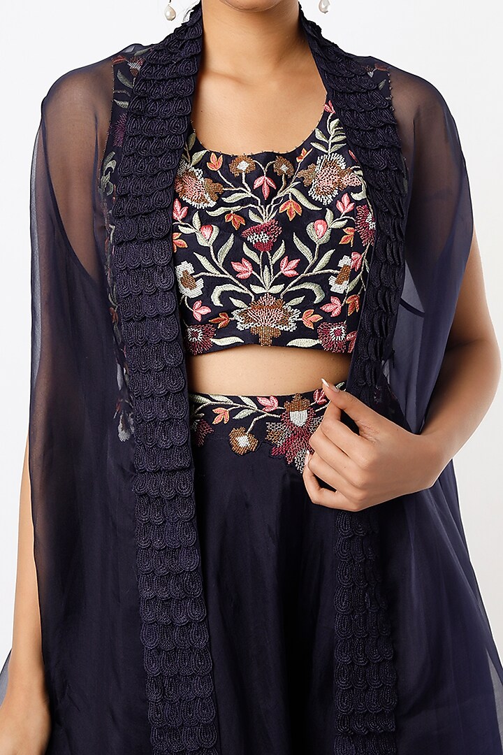 Space Blue Silk Organza Wedding Sharara Set by Divyam Mehta at Pernia's Pop Up Shop