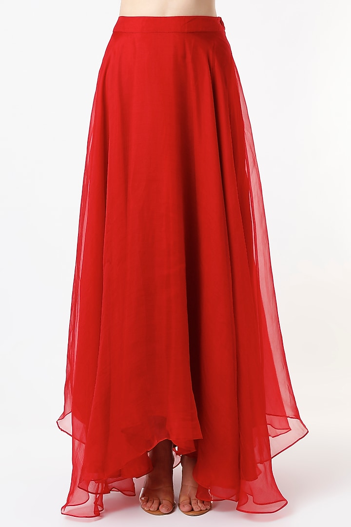 Poppy Red Silk Organza Wedding Sharara Set by Divyam Mehta at Pernia's Pop Up Shop
